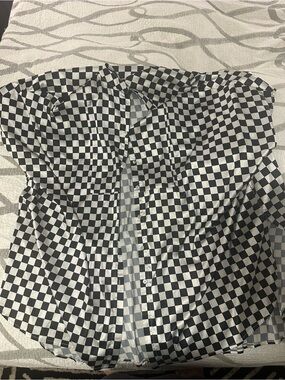 Dressed in Lala Shirt Womens Small Checkerboard Sleeveless Boxy Baggy Poly Top